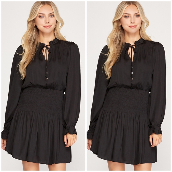 She + Sky Dresses & Skirts - SHE + SKY Sophisticated Black Long Sleeves Short Dress